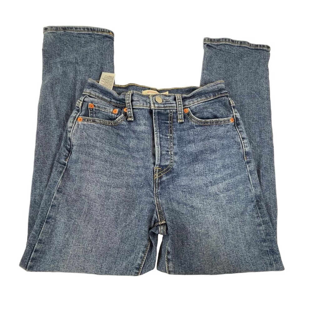 Levis Wedgie Straight Jeans Sz 26 Womens Blue Button Fly Cotton Stretchy